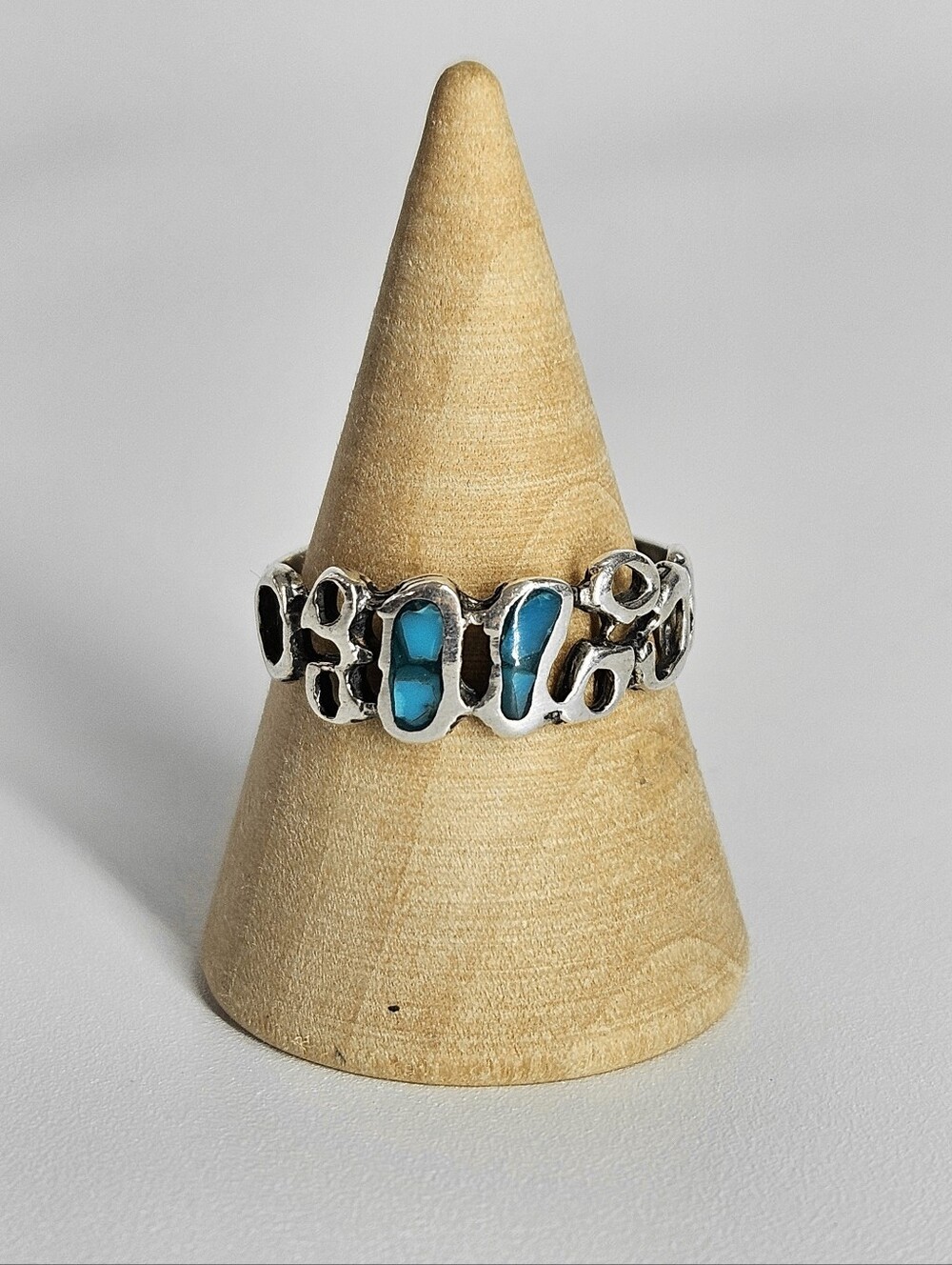 Silver 925 Size 6 Ring Abstract Vintage Turquoise Band Hand Crafted Southwestern